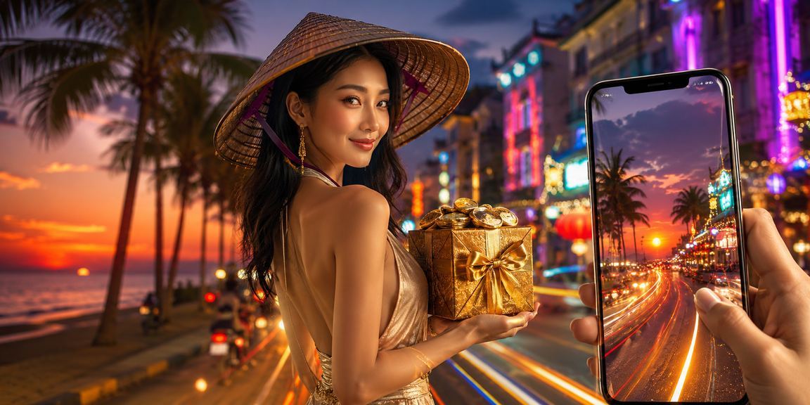 Người dùng Phú Quốc truy cập sxktmn trên điện thoại tại bãi biển